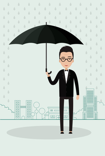 Ο άνθρωπος με την ομπρέλα στην πόλη - Διάνυσμα, εικόνα