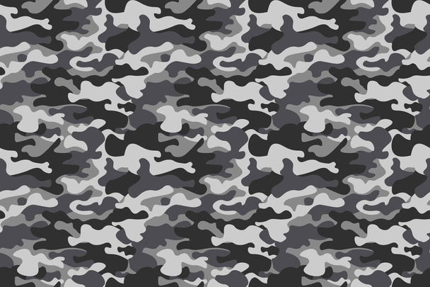 Horizontal banner camouflage seamless pattern background. Classic clothing style masking camo repeat print. Black grey white colors winter ice texture. Design element. Vector illustration. - Vector, Image