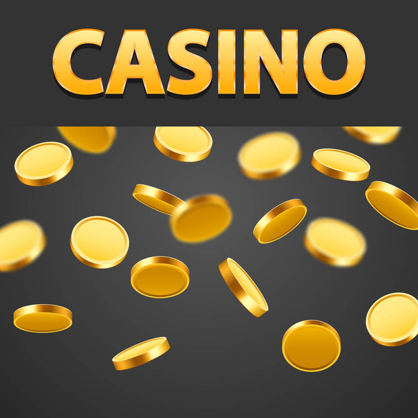 Casino poster or flyer with Falling Golden Coins. Falling money. - Vector, Image