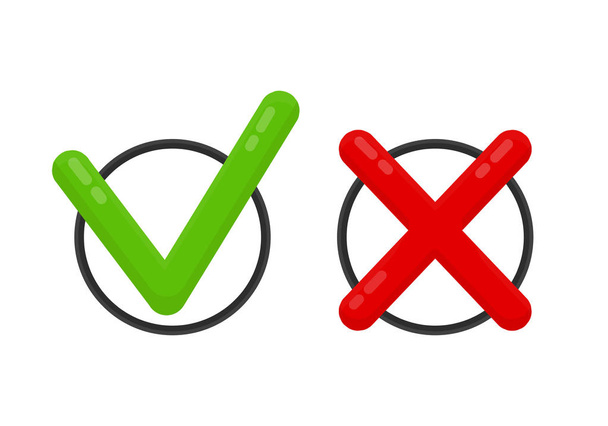 Elegir marca, icono de marca de verificación, rojo y verde
 - Vector, imagen