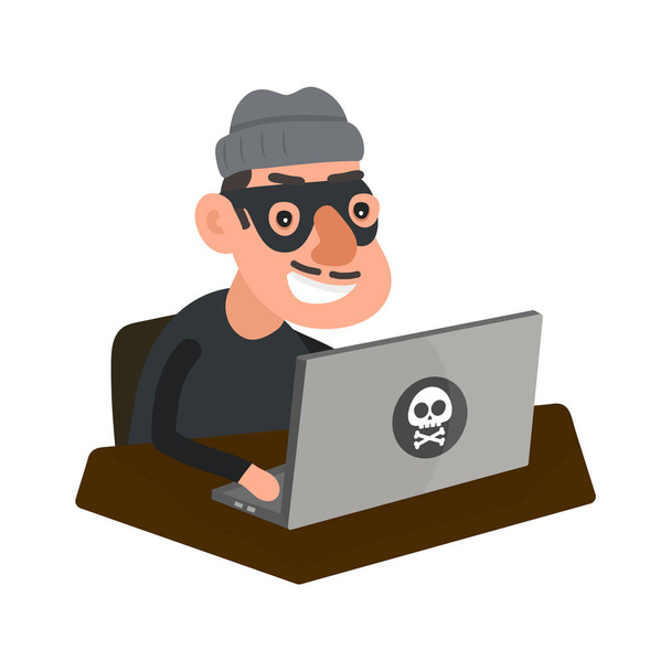 Robber hacker avec ordinateur portable
.  - Vecteur, image