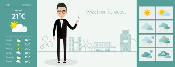 Man Leading Weather Forecast - Vector, Image