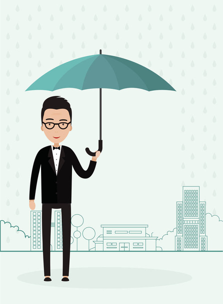 Mann mit Regenschirm in der Stadt - Vektor, Bild