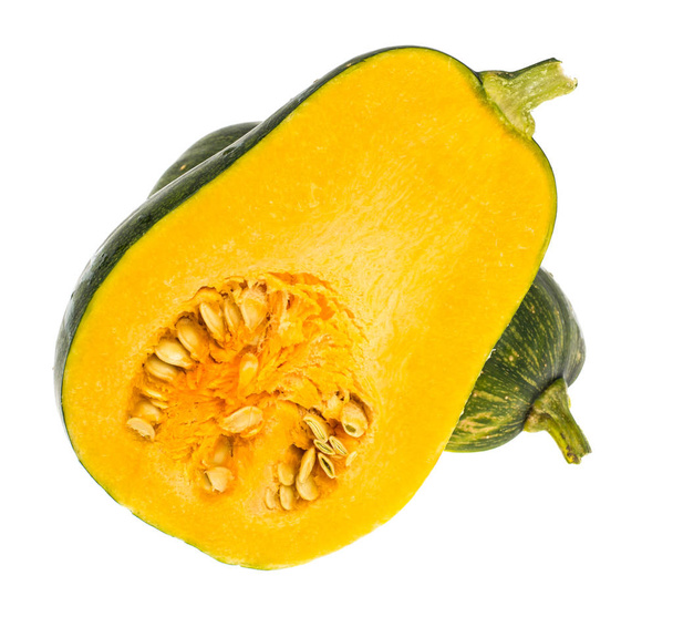 Muscat pumpkin, cut in half, isolated on white background - Photo, Image