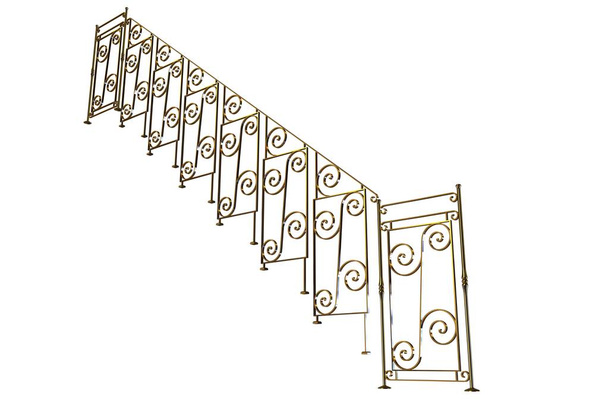 3d rendering of a golden stairs rail isolated on a white backgro - Photo, Image