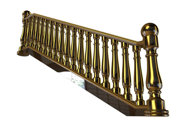 3d rendering of a golden stairs rail isolated on a white backgro - Photo, Image