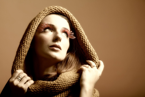 Autumn woman fresh girl glamour eye-lashes - Fotoğraf, Görsel