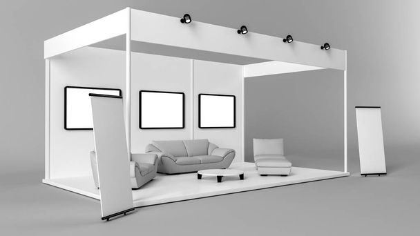 rendering 3D di un chiosco espositivo creativo bianco per il branding
  - Foto, immagini