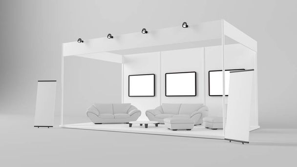rendering 3D di un chiosco espositivo creativo bianco per il branding
  - Foto, immagini