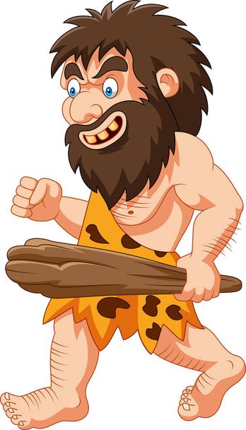 Cartoon caveman holding club - Vektori, kuva