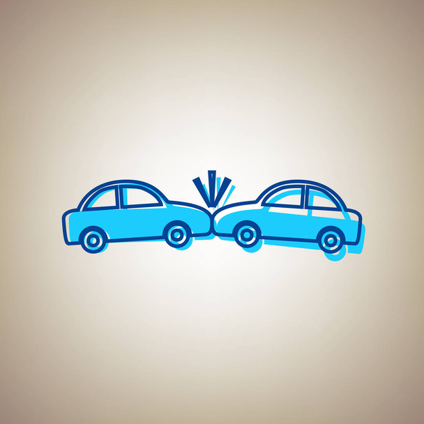 Összetört autók jele. Vektor. Ég kék ikon disszidált kék körvonal bézs háttér. - Vektor, kép