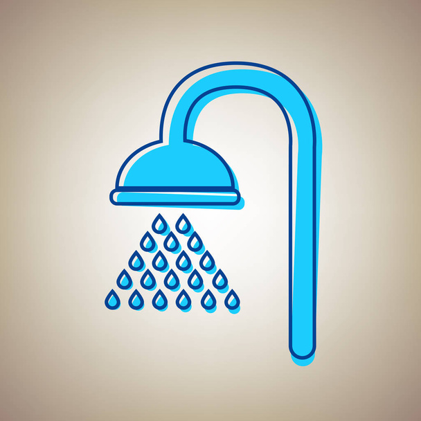 Shower sign. Vector. Sky blue icon with defected blue contour on beige background. - Vector, Image