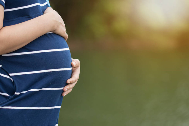 junge Frau Schwangerschaft, Natur Hintergrund - Foto, Bild