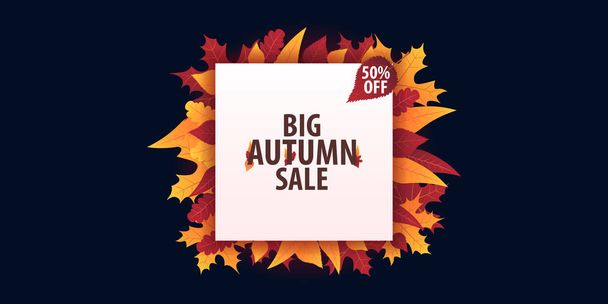 Autumn Background with leaves for shopping sale or promo poster and frame leaflet or web banner. Vector illustration template. - Vettoriali, immagini
