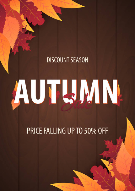 Autumn Background with leaves for shopping sale or promo poster and frame leaflet or web banner. Vector illustration template. - Vector, Imagen