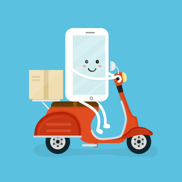 Симпатичный улыбающийся счастливый смартфон, мобильный
  - Вектор,изображение