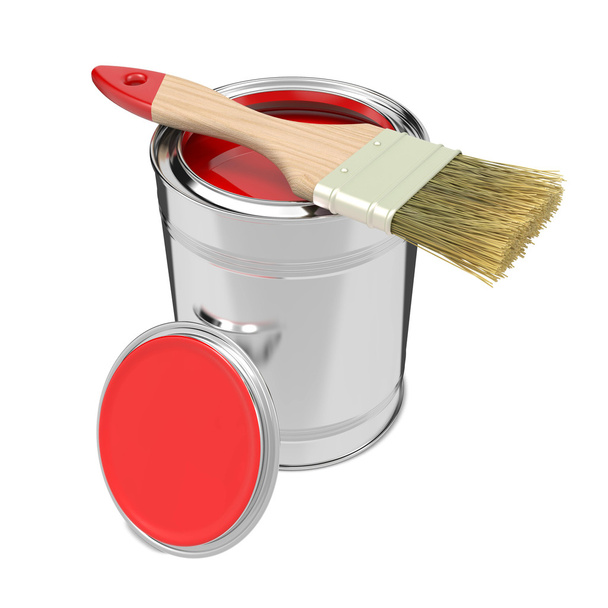 Colorful Paint Can with Paintbrush. - Fotoğraf, Görsel