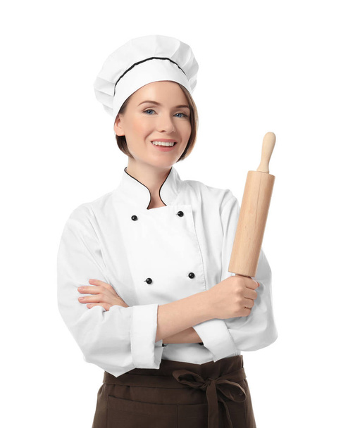 Female chef with rolling pin   - Фото, зображення