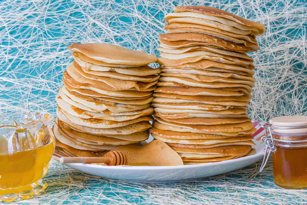 Pancake with honey or maple syrup - Photo, Image