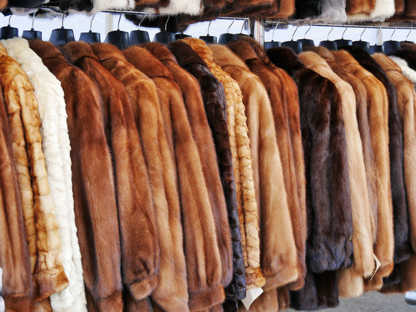 Luxus Szőrme kabátok lógnak rack - Fotó, kép