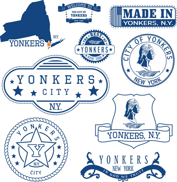 Σύνολο γενικό σφραγίδες και πινακίδες Yonkers, Νέα Υόρκη - Διάνυσμα, εικόνα