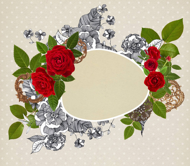 romantic rose background with banner  - Zdjęcie, obraz