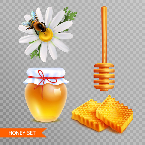 Honey Realistic Set On Transparent  Background - Vector, Image