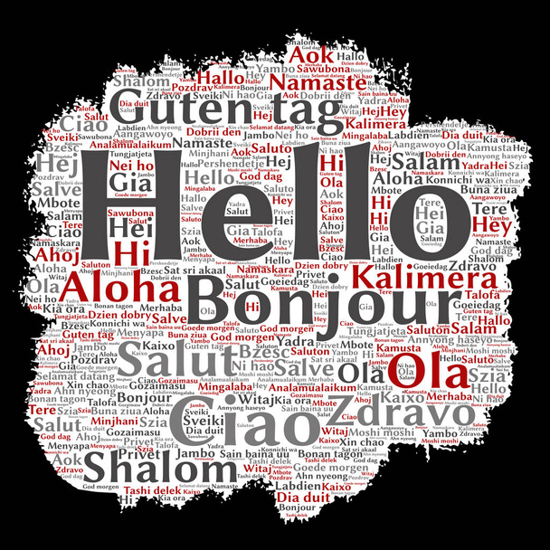 Olá palavra nuvem multilingue
.  - Foto, Imagem