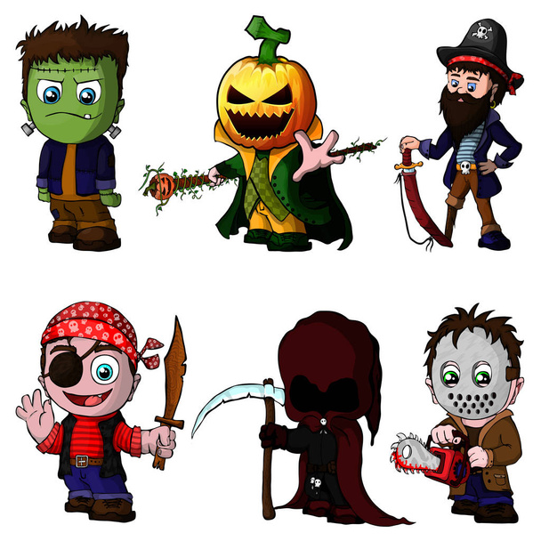 Набор персонажей мультфильмов на Хэллоуин
 - Вектор,изображение