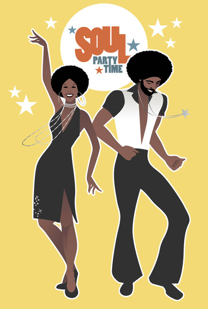 Soul Party Time. Pareja de bailarines de soul, funk o disco. Retro st
 - Vector, imagen