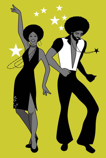 Soul mejdan. Mladý pár tančící soul, funk a disco. Retro styl. - Vektor, obrázek