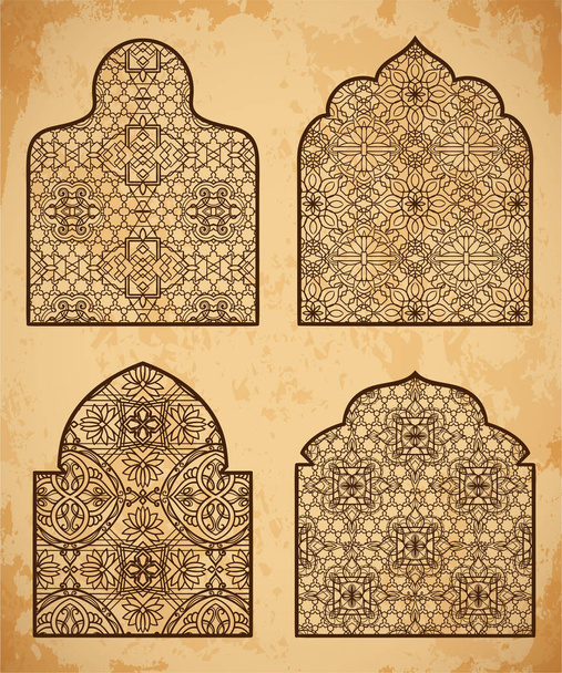 Collection of arabic windows with traditional islamic ornament. Design concept for greeting card, banner, poster, print. Vector illustration - Vector, Image