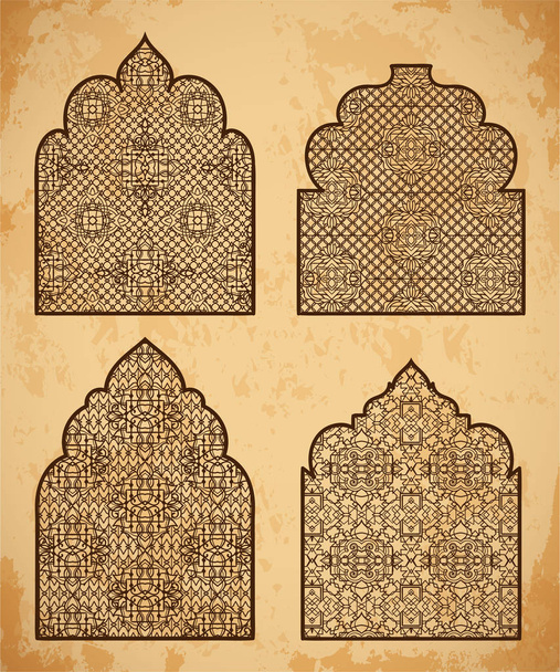 Collection of arabic windows with traditional islamic ornament. Design concept for greeting card, banner, poster, print. Vector illustration - Vector, Image