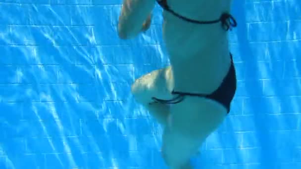 Fiatal nő búvárkodás a medencében - Felvétel, videó