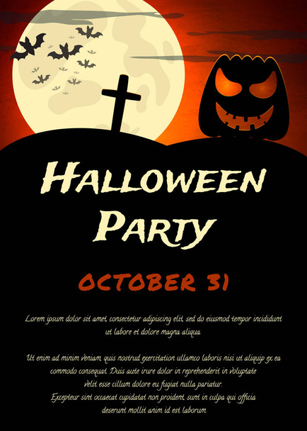 Halloween Party background with creepy pumpkin and moon - Vector, Image