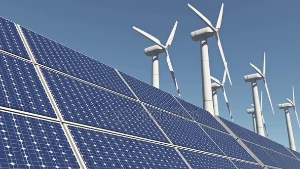 4 k zonnepanelen & windenergie, groene vrij duidelijk energie. - Video