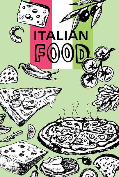 Hand drawn italian food - Vector, Imagen