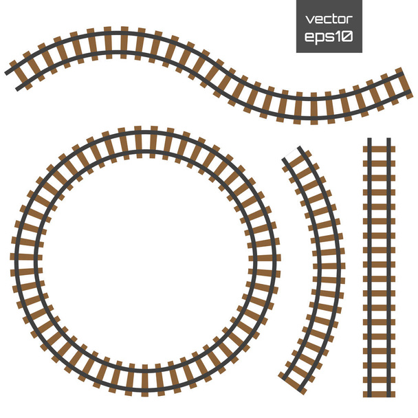 Vector rails set. Railways on white background. Railroad tracks. - Vecteur, image