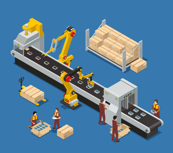 Electronics Factory Isometric Composition - Vector, Image
