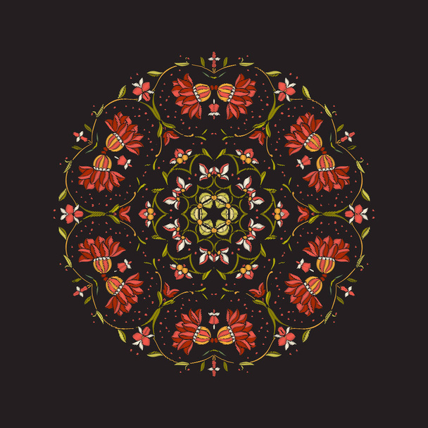 Mandala - element for embroidery. Floral ornament in vintage sty - Vector, Image