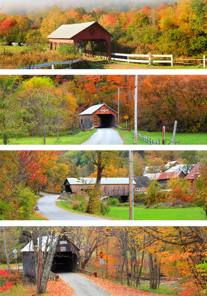 Collage des ponts couverts en Nouvelle-Angleterre en automne
 - Photo, image