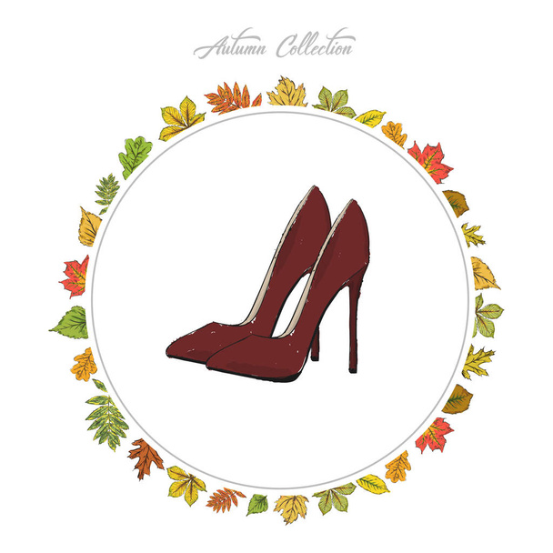 Model shoes. Hand draw vector illustration. Autumn collection. F - Vector, Image