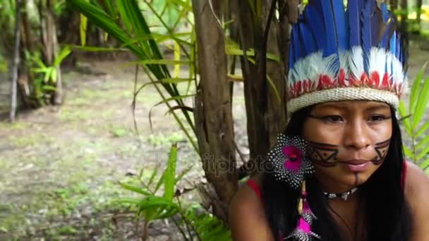 Gyönyörű bennszülött nő egy bennszülött törzs Brazíliában - Felvétel, videó