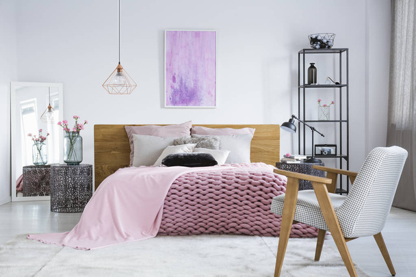 Pastel bedroom with watercolor painting - Photo, Image