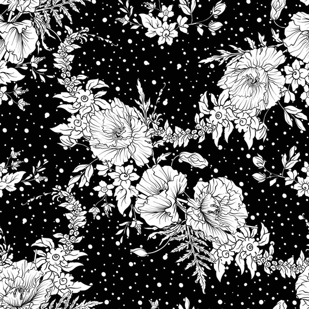 Seamless pattern with poppy flowers daffodil, anemone, violet - Διάνυσμα, εικόνα