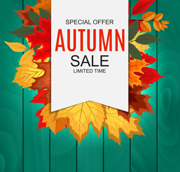 Abstract Vector Illustration Autumn Sale Background with Falling Autumn Leaves - Vector, Image