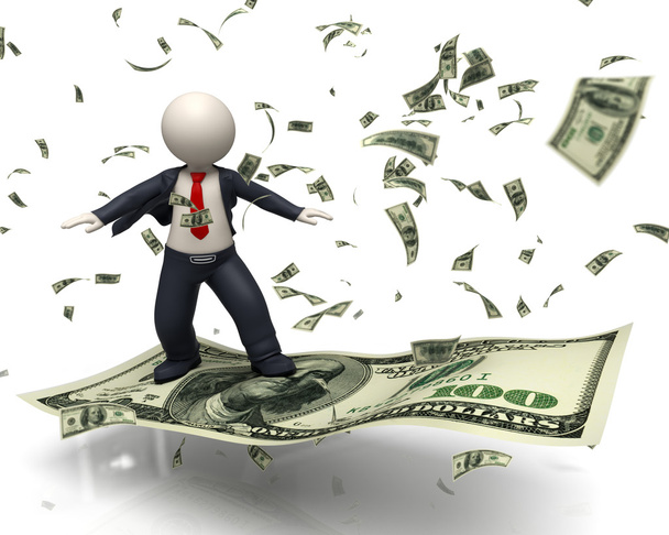 3-й бизнесмен, летящий на банкноте 100 долларов США
 - Фото, изображение