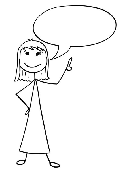 Cartoon Illustration of Female Woman with Empty Speech Bubble - Vector, Image