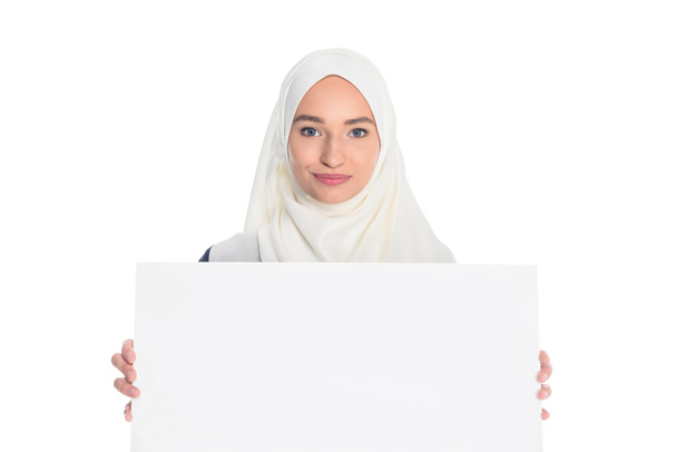 muslim woman holding blank board - Photo, Image
