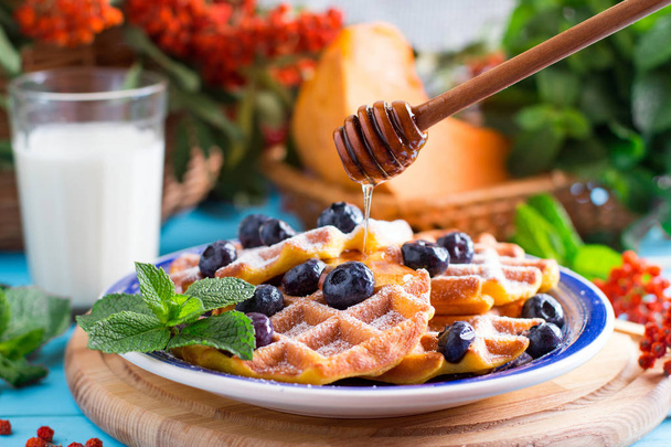 蜂蜜とカボチャのウエハース。健康的で栄養価の高い朝食 - 写真・画像